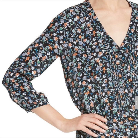 Veronica Beard Silk Floral Ruched Mini Dress Orange Blue 100% Silk S172-WFP2335 - Picture 2 of 16